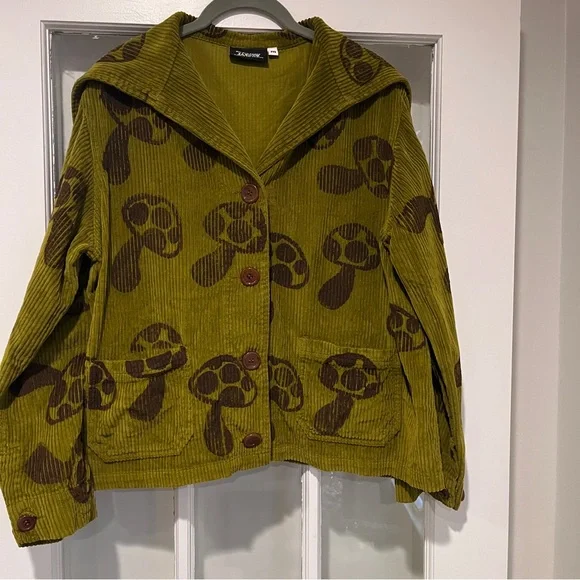 Big Bud Press Mushroom Paint Stamp Sailor Corduroy Cropped Jacket Size Medium - Picture 3 of 14